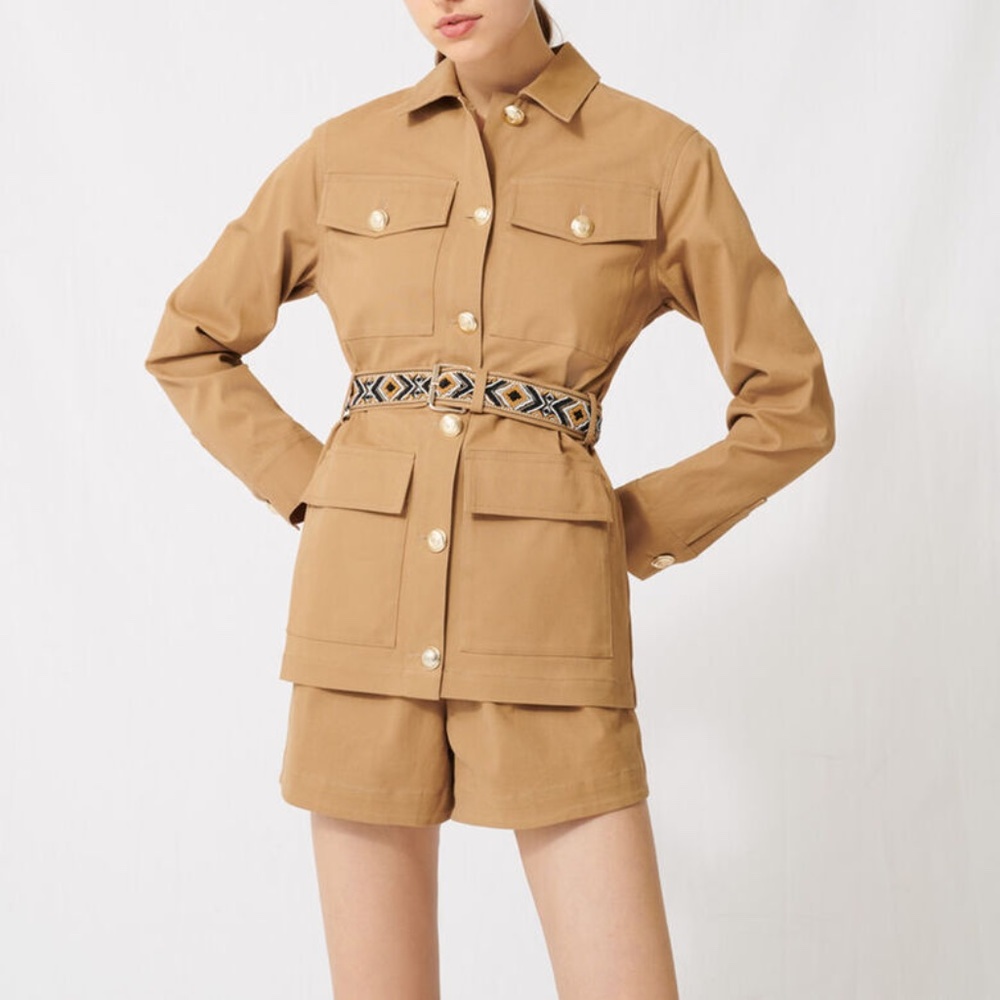 NEW MAJE CAMEL COAT WITH EMBROIDERED BELT W/ TAGS